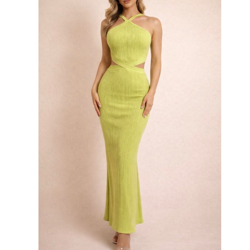 Runaway Chartreuse Green Cut Out Textured Knit Dress S - Picture 1 of 10